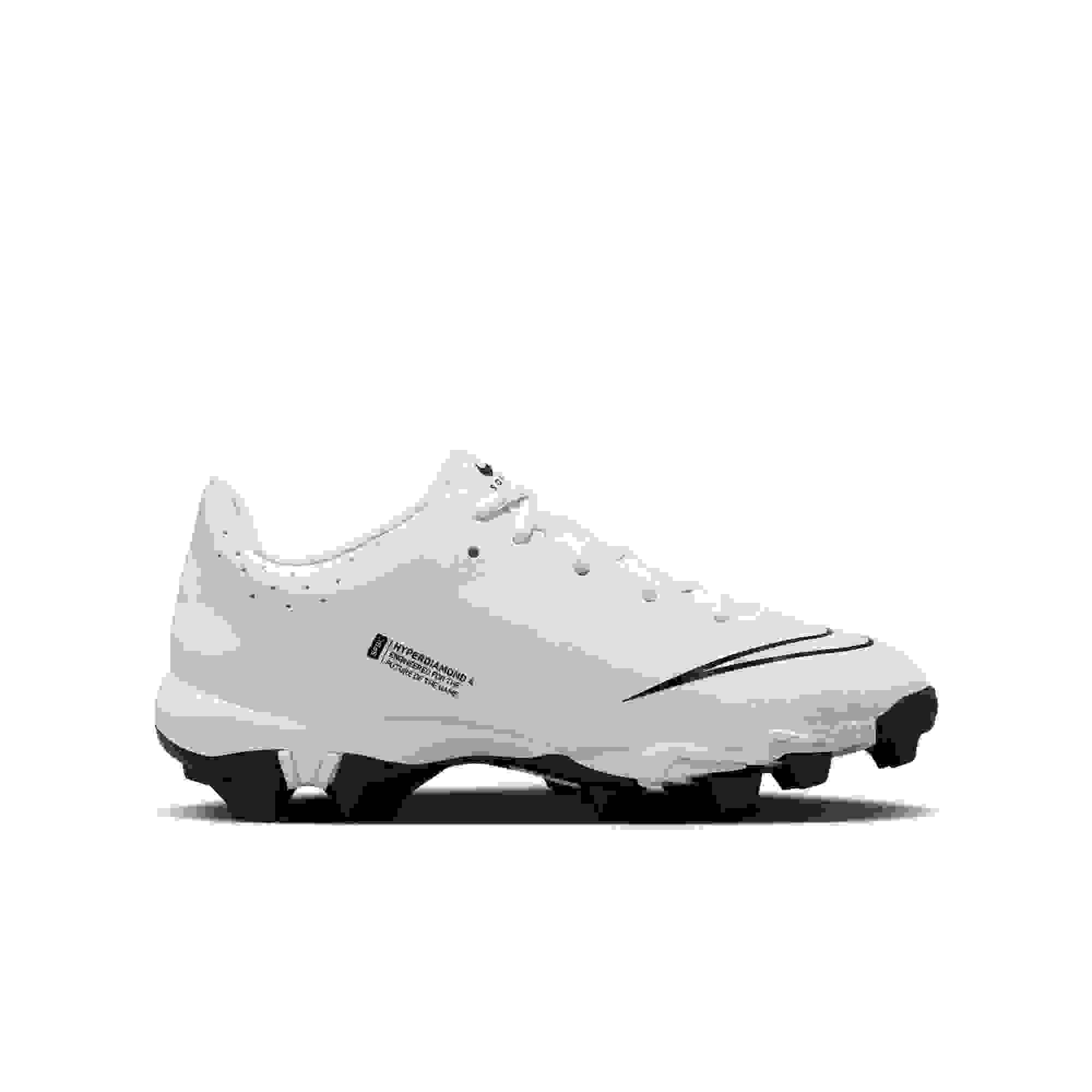 Nike Hyperdiamond 4 Keystone Grade School Girls' "White/Pure Platinum/Black" Softball Cleat
